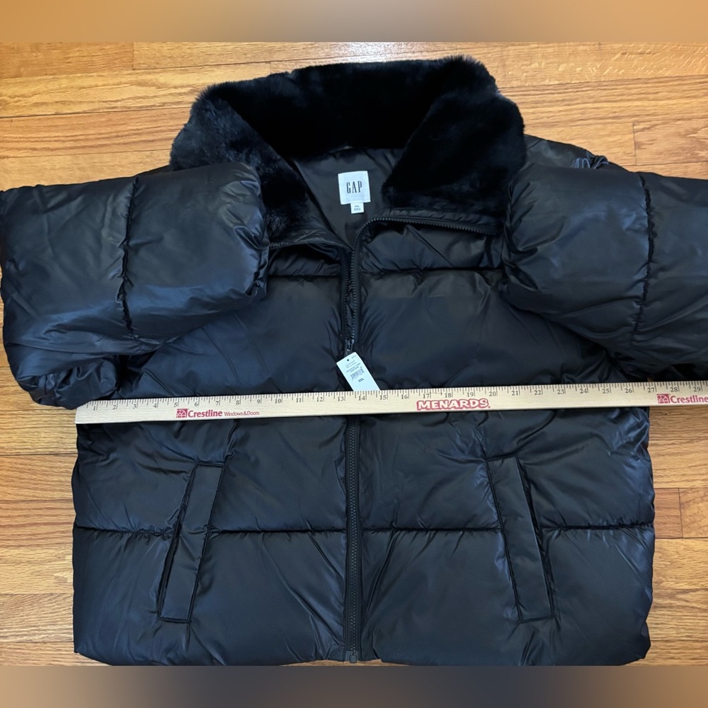 Gap Relaxed Puffer Jacket Women’s XXL Black Faux Fur Collar Quilted Coat New - Picture 6 of 7